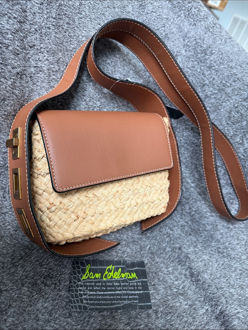 Sam Edelman Elle Boho Straw Rattan leather crossbody bag